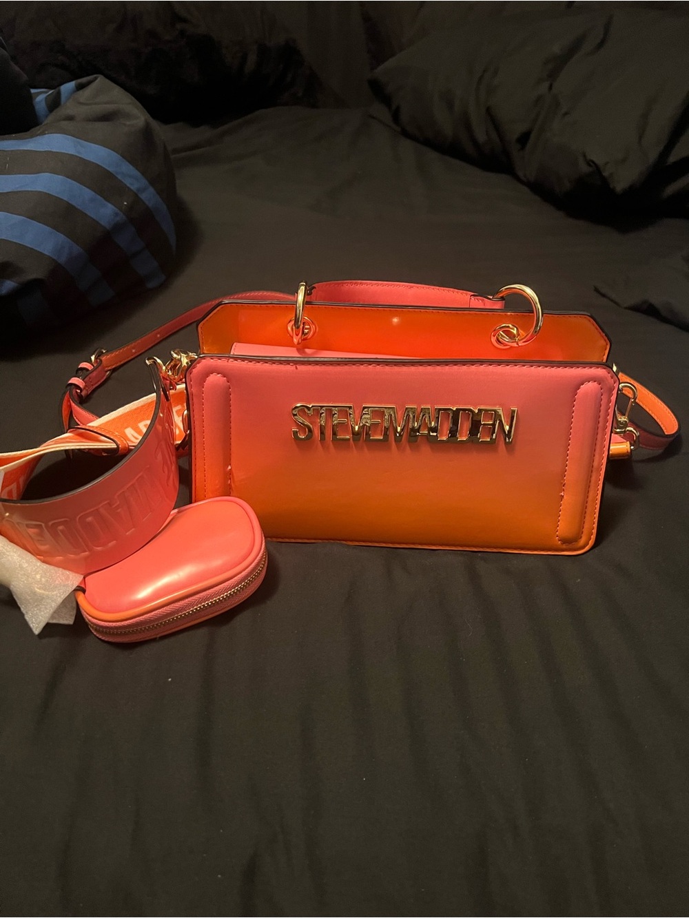 Stella McCartney Coral-Orange Ombre Logo Crossbody Bag
